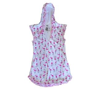 Y2K Betsey Johnson Intimates Flamingo Terry Cloth Hooded Swim Cover-Up Size Smal